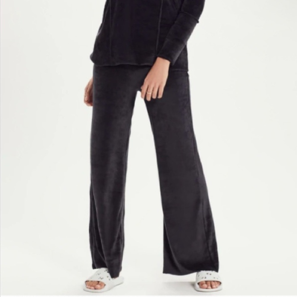 Goldie Velour Wide Leg Pull On Pants Charcoal Black Size XS